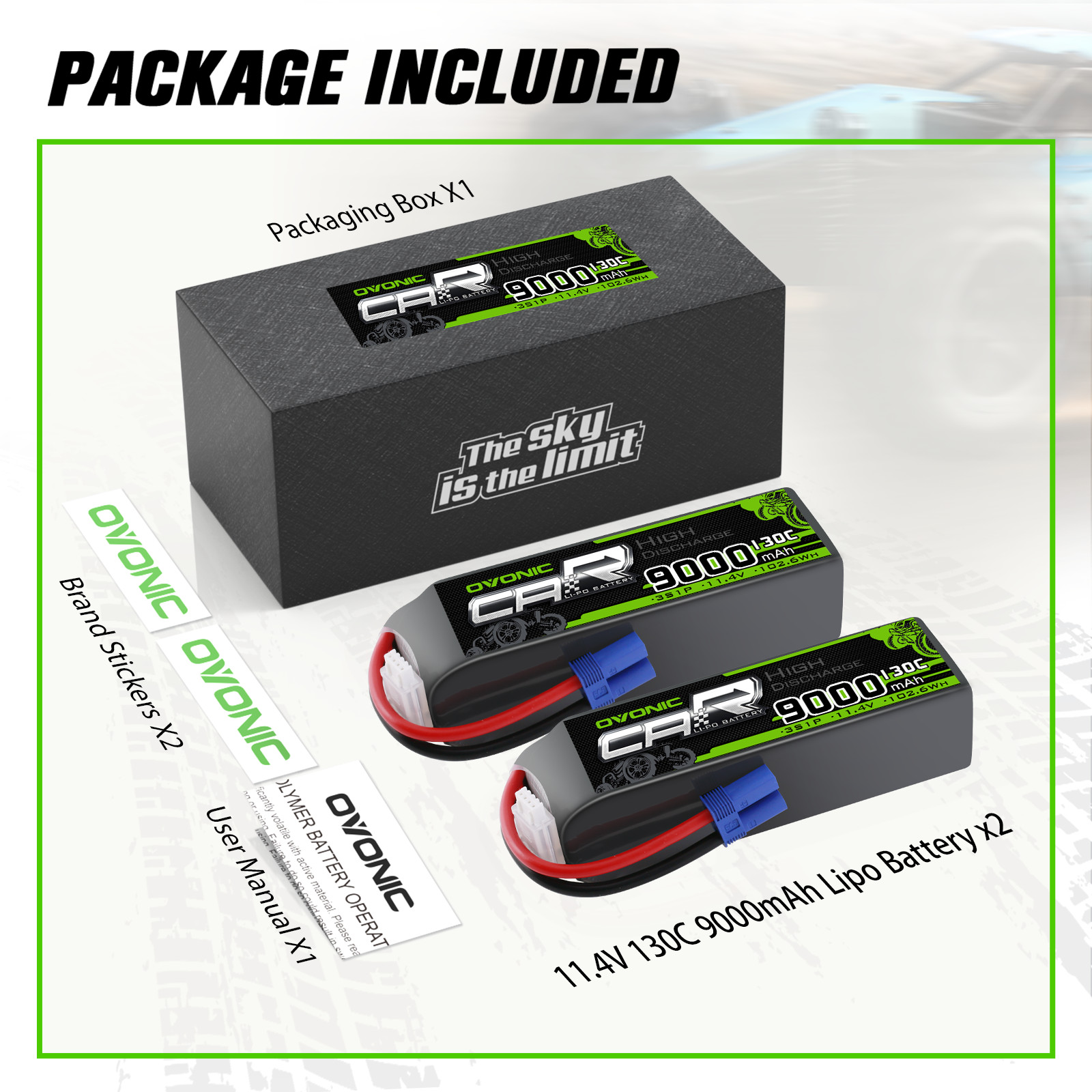 2X Ovonic 11.4V 130C 9000mAh 3S HV LiPo Battery EC5 for RC car truck heli jets