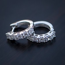 Iced White Gold Plated Sterling Silver Hoop Earrings For Men