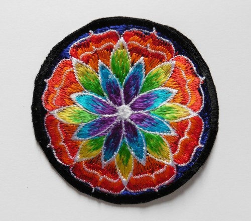 Round Sew On Patch * Nepalese Made * 8 cm * Lotus Flower - Various Colours - Picture 6 of 15