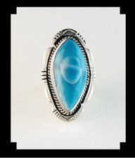 Large Sterling and Larimar Ring Size 5 3/4