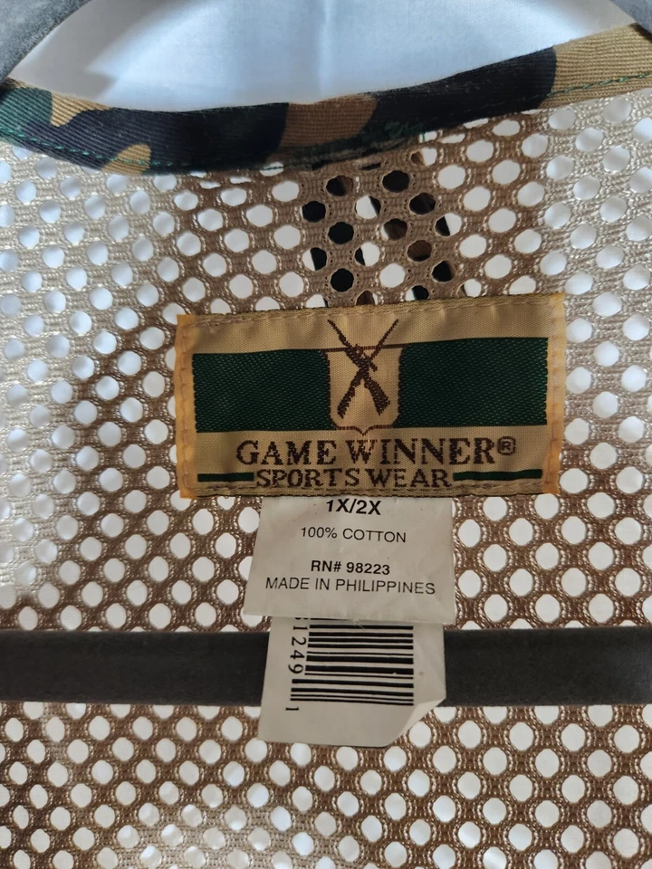 Camo Hunting Vest Game Winner Sportswear Vest 1X/2X Adjustable Green Mesh Zip - Image 2 of 4