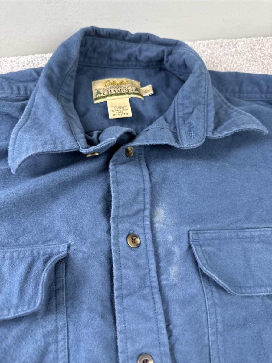 Cabelas Men's XL Hiking Camp Cotton Chamois Flannel Blue Shirt USA