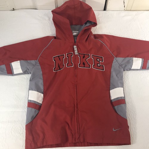 Nike Spellout Windbreaker Youth Hooded Jacket Red Gray "Just Do It" Size 6 Retro - Picture 21 of 23