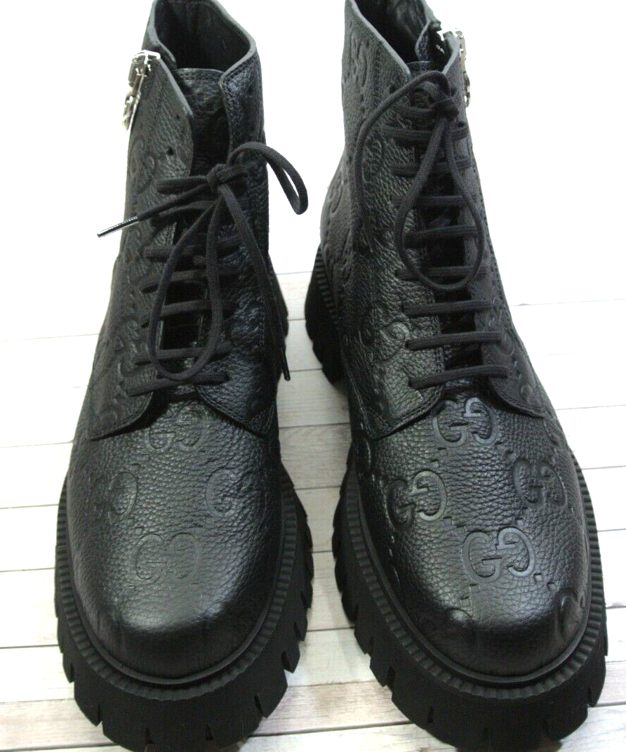 AUTHENTIC GUCCI Men's Novo GG Leather Boots Black Sz US 10 #SH10