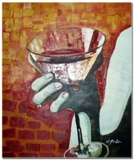 Hand Painted Oil Painting on Canvas Art - Martini Glass -Mounted on Wooden Frame