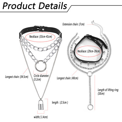 2pcs Women Punk Rock Multi-layer Lock Chain Spike Rivet