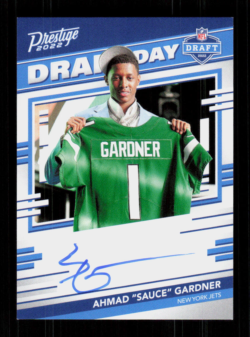 2022 Panini Prestige #DDS-AG Ahmad "Sauce" Gardner Draft Day Signatures RC Auto