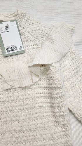 H&M Girls' Round Rib Ruffle Bib Trim Knit Cardigan -Beige-(6X/7)NEW - Picture 4 of 14