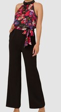 Adrianna Papell Women's Black Floral-Print Halter Jumpsuit Size 6