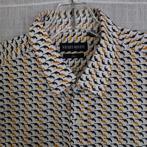 Anthony Morato Shirt Mens Large Slim Gun Pistol All Over Print Button Up Casual