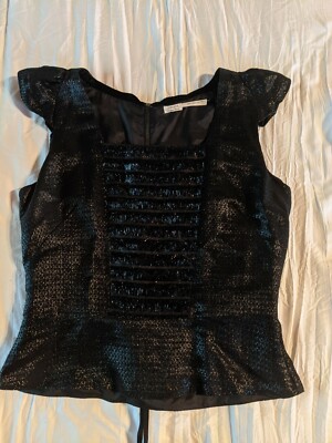 Leon Max Limited Edition Black Fringe Cap Sleeve Top Large, L