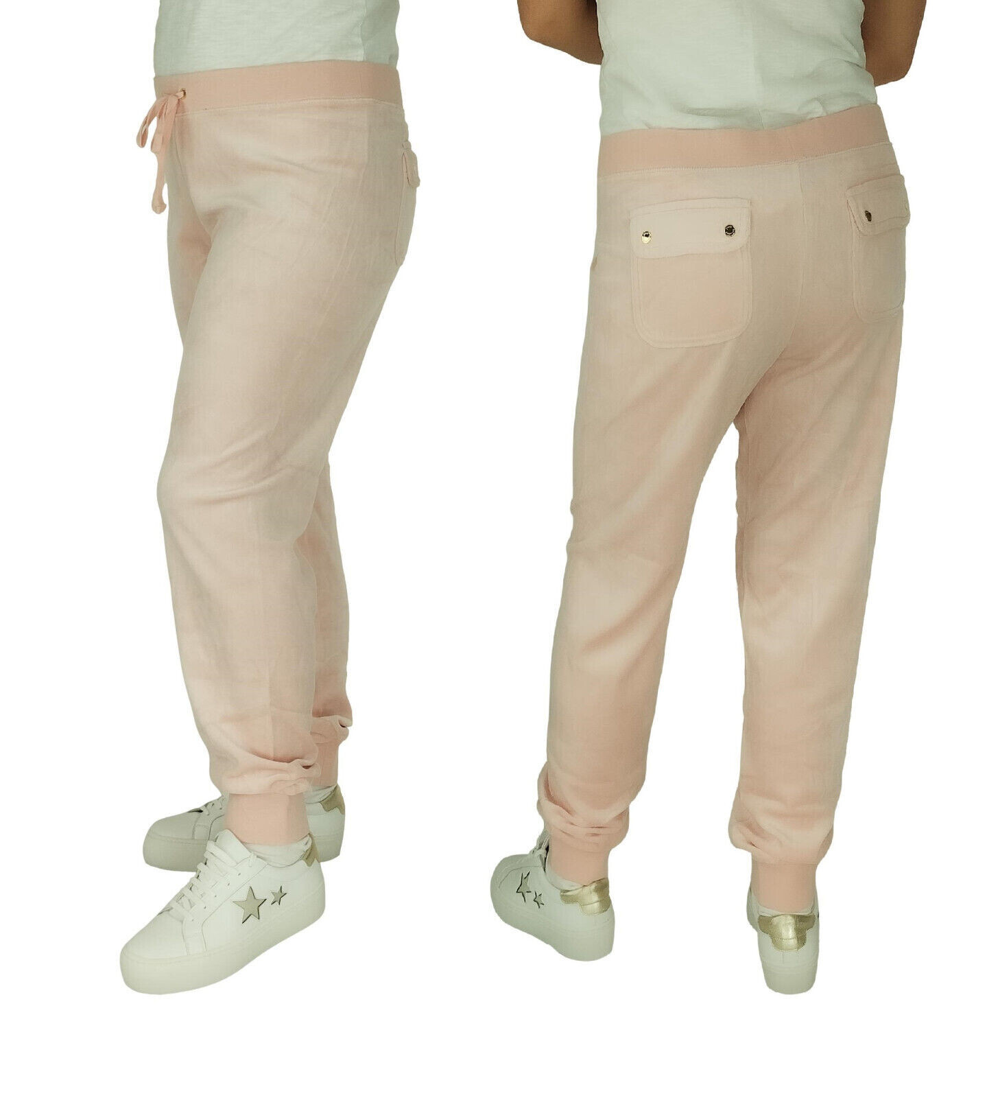 Juicy Couture Light Pink Large Bottoms Back Pockets Cuffed Velour Zuma Joggers
