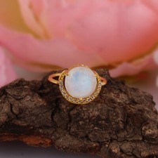 Moonstone Crescent Moon Ring 18k Gold Plated 925 Silver Engagement Rings