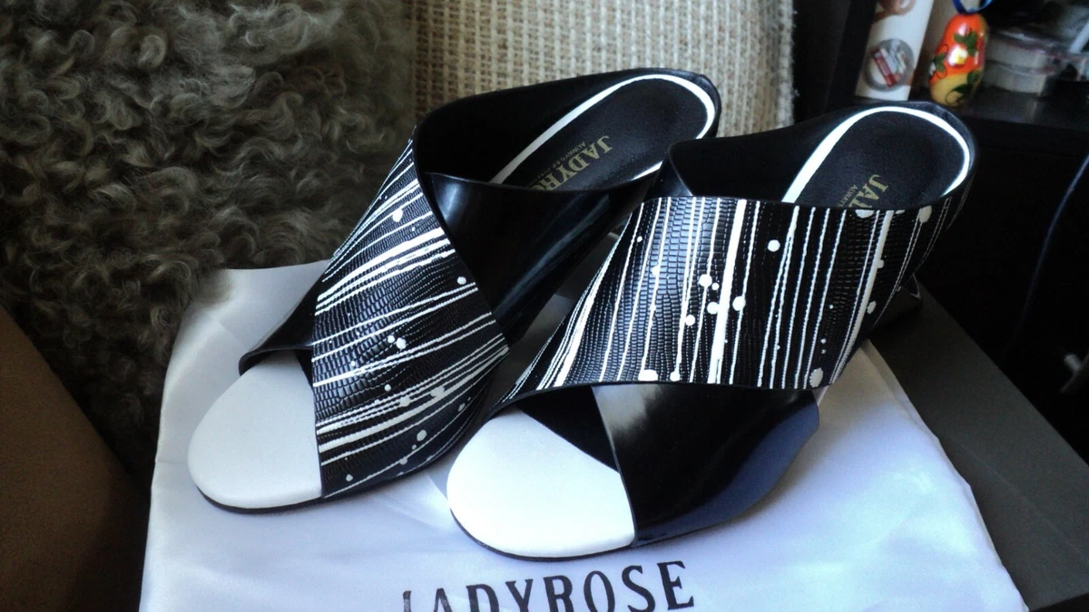 NWT Jady Rose Women Black and White Cross Strap Leather Sandals