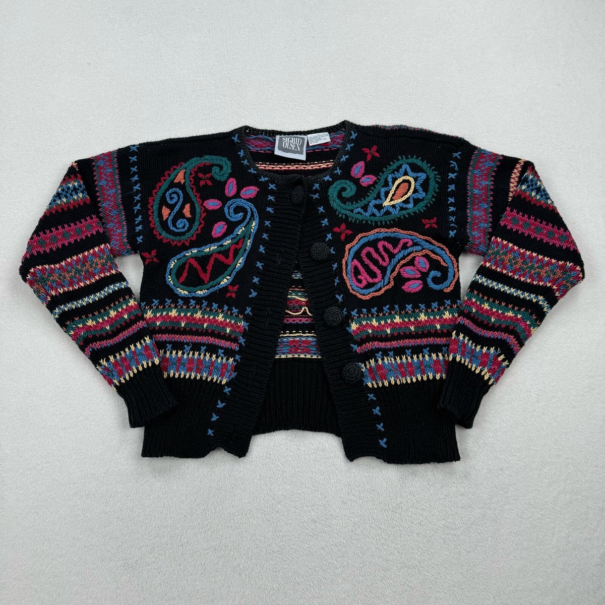 Vintage Sigrid Olsen Sweater Size Small Black Button Up Cardigan