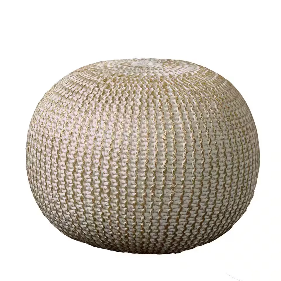 Hazel Gold Cableknit Organic Cotton Ottoman Pouf - Image 4 of 4