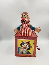 Vintage 1950s Mattel Tin Litho Jack-in-the-Box StockClown Toy No Music Or Pop