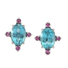 18k White Gold Apatite Sapphire Designer Stud Oval Earring Handmade Jewelry Gift