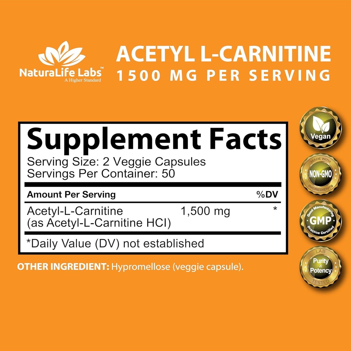 High Potency Acetyl L-Carnitine Supplements for Food Energy & Memory (100  caps)