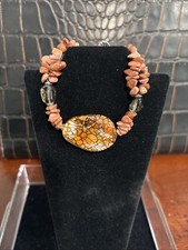 Beautiful Snakeskin Jasper & Red Jasper Artisan Statement Bracelet