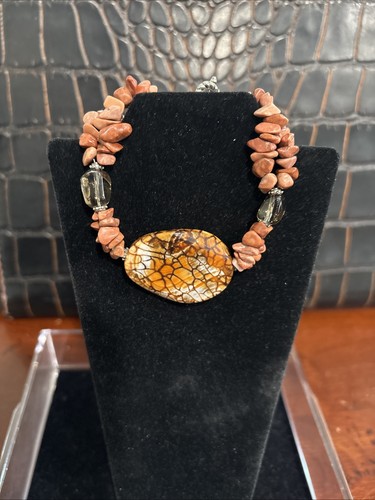 Beautiful Snakeskin Jasper & Red Jasper Artisan Statement Bracelet