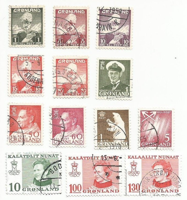 GREENLAND STAMP LOT UNKNOWN VALUE UNKNOWN SCOTT NUMBERS ALL DIFFERENT FREE SHIP