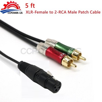 5ft 3-Pin XLR Female to 2 RCA Male Audio Y Splitter Patch Cable US
