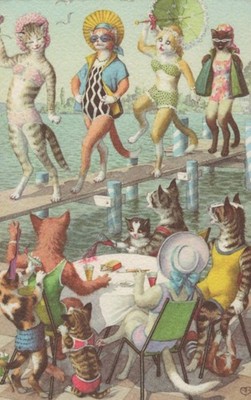 Alfred Mainzer Cat Bikini Beach Dock Cafe Vintage 1960s - Postcard