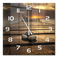 Dekorative Design-Wanduhr Aus GehäRtetem Glas Holzsteg WeißE Zeiger 60X60 Cm