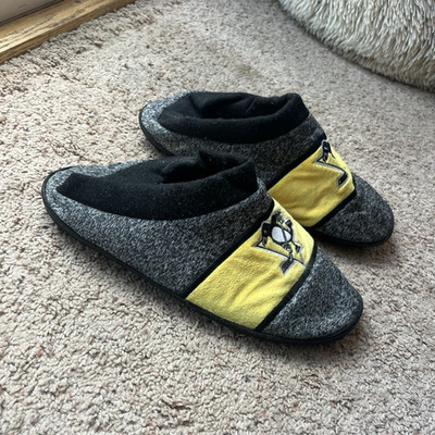 Pittsburgh Penguins National Hockey League NHL Hockey Slippers Gray Yellow Black