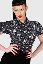 Killstar The Heat Button Up Top Shirt Xs Black/White Short Sleeve Women New Goth