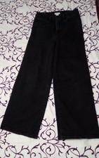 Good American Good Waist Palazzo Pants Womens 8 Black Wide Leg Frayed Hem Jeans
