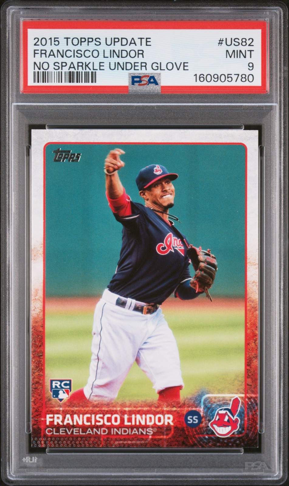 2015 TOPPS UPDATE NO SPARKLE UNDER GLOVE #US82 FRANCISCO LINDOR ROOKIE RC PSA 9