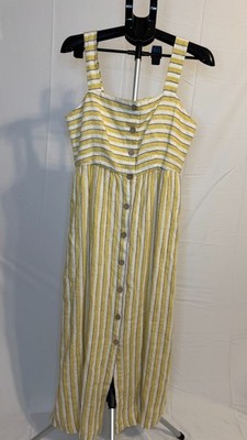 Rachel Zoe Women s Linen Midi Dress Size 6 Yellow Stripe Button Front Summer