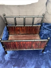 Mid Century Bamboo & Rattan Black Metal Magazine Record Rack Boho