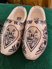 Vintage Holland Wooden Clogs Pair Blue White Dutch Souvenir Shoes V24