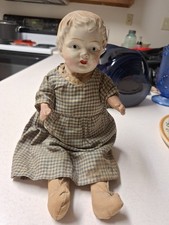 14  Antique Porcelain China Head Doll, Cloth Body Blonde Hair