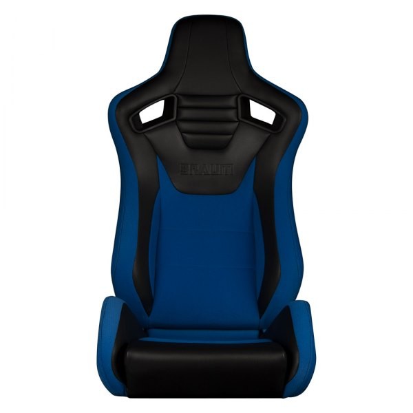 BRAUM Elite-S Series Racing Seats – Black Leatherette and Blue Fabric – Reclinin