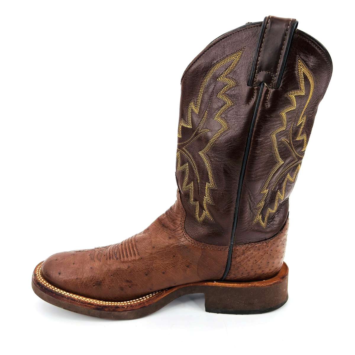 Mens 8.5 D Justin Tekno Crepe Sole Brown Ostrich Leather Cowboy