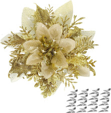 18 PCS Poinsettia Flowers Artificial Poinsettias with Clips, Christmas Tree Flow