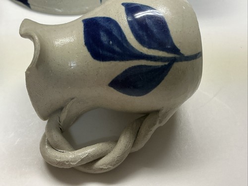5 Vintage Handmade Mini Pottery Williamsburg Salt Glaze Blue Leaves 1 - 2”h - Picture 8 of 8