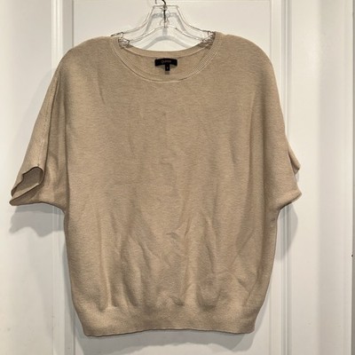 Qunice Women Small Short Sleeve Knit Top Organic Cotton Blend Minimalist Beige