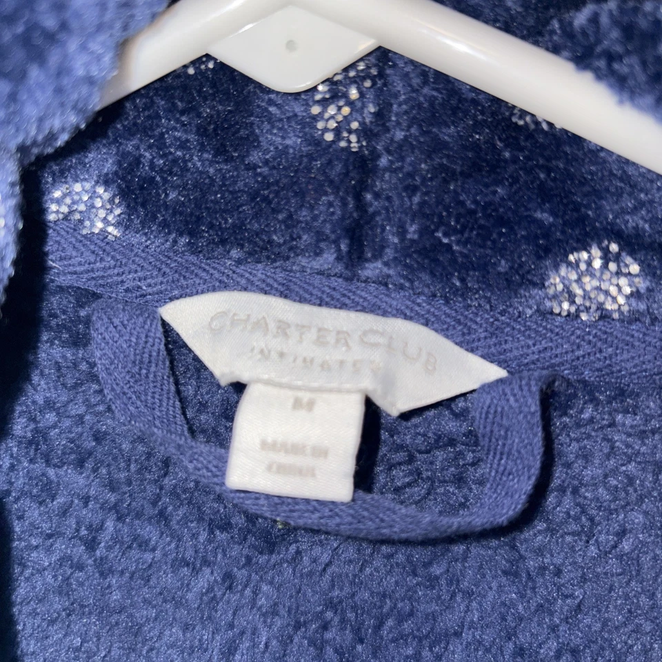 Bata polar Charter Club para mujer M azul marino plateado a lunares manga larga Foto 3 de 4