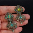 VTG Dangle Clip Earrings Ornate Baroque Victorian Revival Statement Long Blue