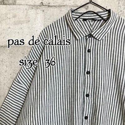 Pas de Calais Cotton Silk Collared Blouse Striped Gray from Japan