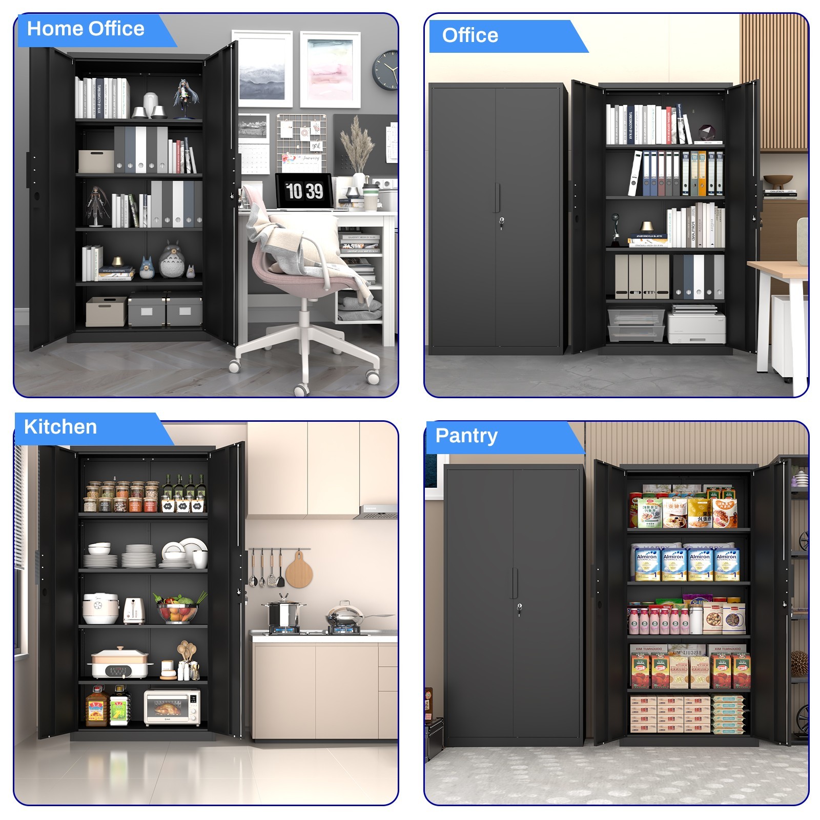 71" Lockable Storage Cabinet, 16.5" Deep Metal Garage Cabinets with 4 Shelves