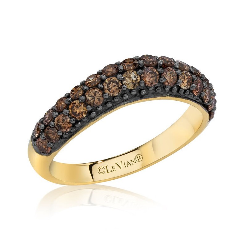 LeVian 14K Yellow Gold Band Ring for Her with 0.92 Carat Brown Diamond - Size 6