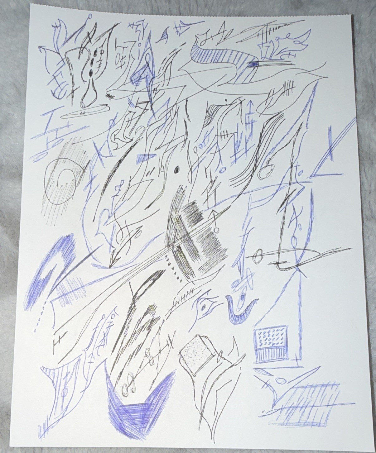 Original Small Abstract Drawing on Paper - Colored Pencil, Ink, Unframed