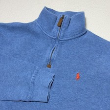 Polo Ralph Lauren Quarter Zip Sweater Men's Medium Blue Cotton Pullover Classic