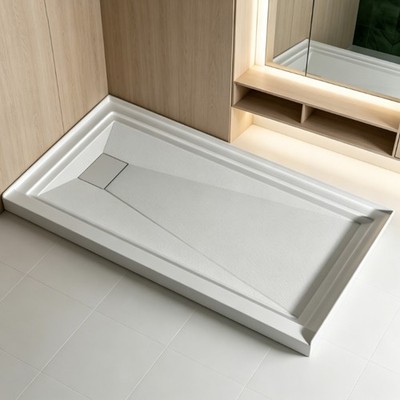 60''Wx32''H Left Drain Shower Base 3-Wall Alcove Shower Pan Non-Slip Shower Floor